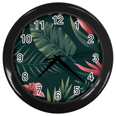 Tropical Flowers Pattern Tekstura Fon Background Pattern Wall Clock (black) by Vaneshart