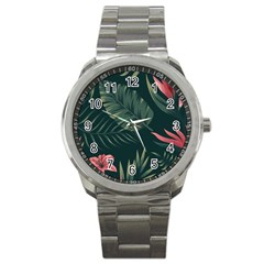 Tropical Flowers Pattern Tekstura Fon Background Pattern Sport Metal Watch by Vaneshart