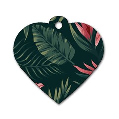 Tropical Flowers Pattern Tekstura Fon Background Pattern Dog Tag Heart (one Side) by Vaneshart