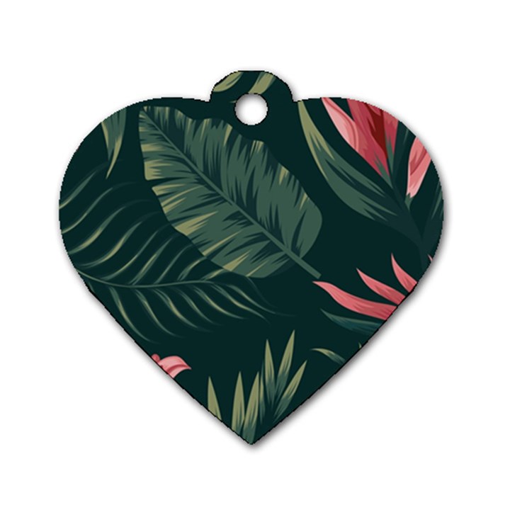 Tropical Flowers Pattern Tekstura Fon Background Pattern Dog Tag Heart (Two Sides)