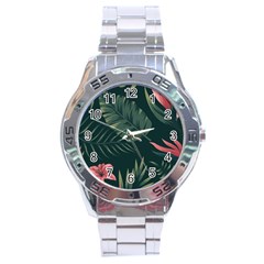 Tropical Flowers Pattern Tekstura Fon Background Pattern Stainless Steel Analogue Watch by Vaneshart