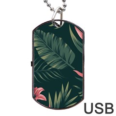 Tropical Flowers Pattern Tekstura Fon Background Pattern Dog Tag Usb Flash (one Side) by Vaneshart