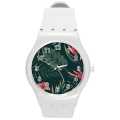 Tropical Flowers Pattern Tekstura Fon Background Pattern Round Plastic Sport Watch (m) by Vaneshart