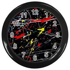 Random Paint Splats Background Wall Clock (black) by Vaneshart