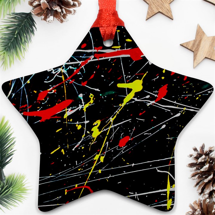 Random Paint Splats Background Star Ornament (Two Sides)