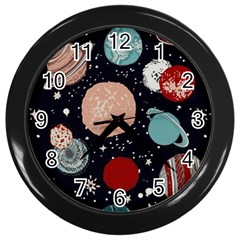 Space Galaxy Pattern Wall Clock (Black)