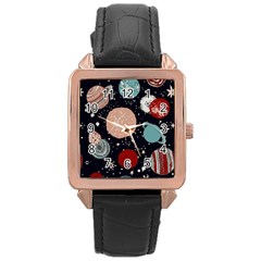 Space Galaxy Pattern Rose Gold Leather Watch 