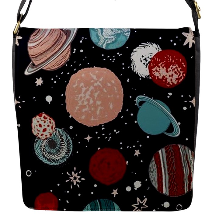 Space Galaxy Pattern Flap Closure Messenger Bag (S)