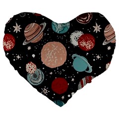 Space Galaxy Pattern Large 19  Premium Flano Heart Shape Cushions by Vaneshart