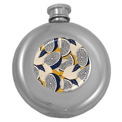 Blue And Ochre Round Hip Flask (5 Oz)