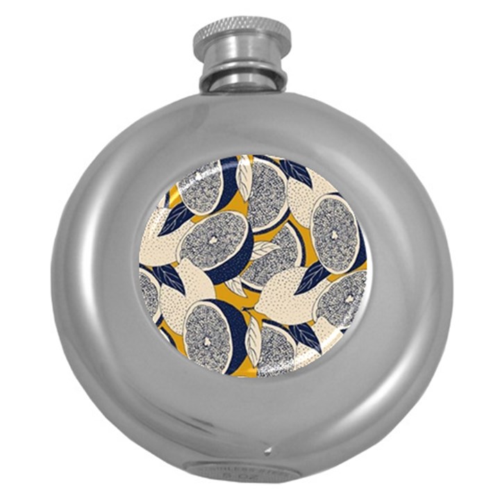 Blue And Ochre Round Hip Flask (5 oz)