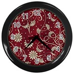 Floral Pattern Background Wall Clock (Black) Front