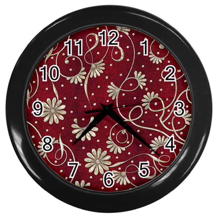 Floral Pattern Background Wall Clock (Black)