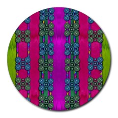 Flowers In A Rainbow Liana Forest Festive Round Mousepads by pepitasart