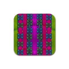 Flowers In A Rainbow Liana Forest Festive Rubber Square Coaster (4 Pack)  by pepitasart