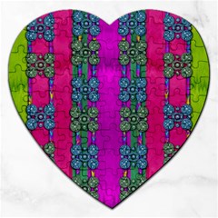 Flowers In A Rainbow Liana Forest Festive Jigsaw Puzzle (heart) by pepitasart