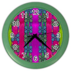 Flowers In A Rainbow Liana Forest Festive Color Wall Clock by pepitasart