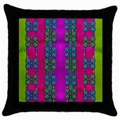 Flowers In A Rainbow Liana Forest Festive Throw Pillow Case (black) by pepitasart