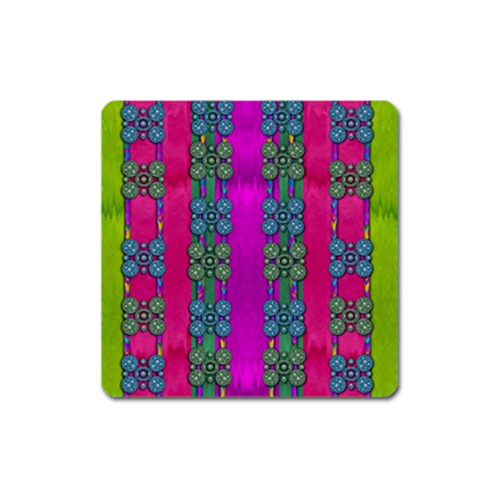 Flowers In A Rainbow Liana Forest Festive Square Magnet