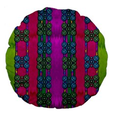 Flowers In A Rainbow Liana Forest Festive Large 18  Premium Flano Round Cushions by pepitasart