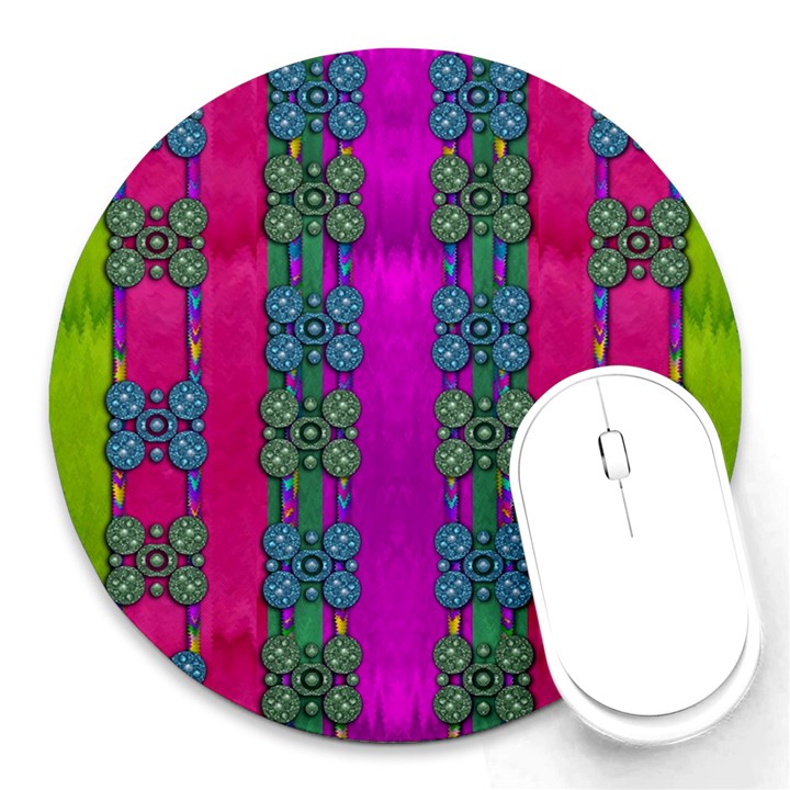 Flowers In A Rainbow Liana Forest Festive Round Mousepads