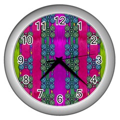 Flowers In A Rainbow Liana Forest Festive Wall Clock (silver) by pepitasart