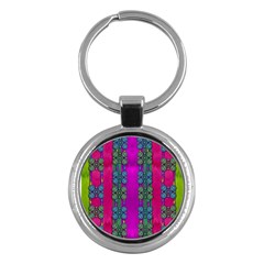 Flowers In A Rainbow Liana Forest Festive Key Chain (round) by pepitasart