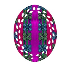 Flowers In A Rainbow Liana Forest Festive Oval Filigree Ornament (two Sides) by pepitasart