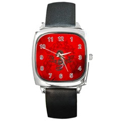 Chinese Dragon On Vintage Background Square Metal Watch by FantasyWorld7