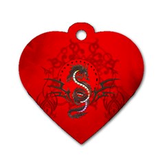 Chinese Dragon On Vintage Background Dog Tag Heart (one Side) by FantasyWorld7