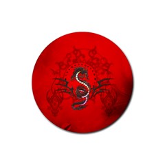 Chinese Dragon On Vintage Background Rubber Round Coaster (4 Pack)  by FantasyWorld7