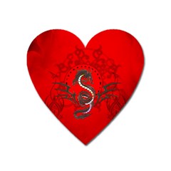 Chinese Dragon On Vintage Background Heart Magnet by FantasyWorld7