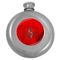 Chinese Dragon On Vintage Background Round Hip Flask (5 Oz)