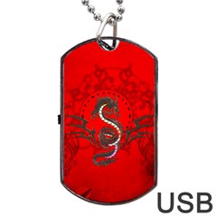 Chinese Dragon On Vintage Background Dog Tag Usb Flash (two Sides) by FantasyWorld7