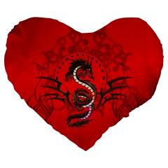 Chinese Dragon On Vintage Background Large 19  Premium Heart Shape Cushions by FantasyWorld7