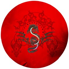 Chinese Dragon On Vintage Background Wooden Puzzle Round