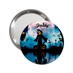 Funny Halloween Design With Skeleton, Pumpkin And Owl 2 25  Handbag Mirrors by FantasyWorld7