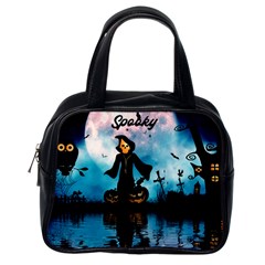 Funny Halloween Design With Skeleton, Pumpkin And Owl Classic Handbag (one Side) by FantasyWorld7