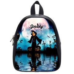 Funny Halloween Design With Skeleton, Pumpkin And Owl School Bag (small) by FantasyWorld7