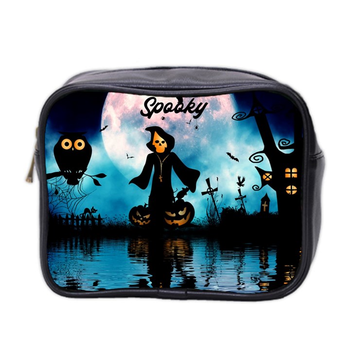 Funny Halloween Design With Skeleton, Pumpkin And Owl Mini Toiletries Bag (Two Sides)