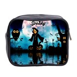 Funny Halloween Design With Skeleton, Pumpkin And Owl Mini Toiletries Bag (Two Sides) Back