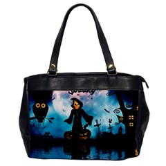 Funny Halloween Design With Skeleton, Pumpkin And Owl Oversize Office Handbag by FantasyWorld7