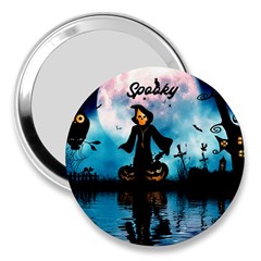 Funny Halloween Design With Skeleton, Pumpkin And Owl 3  Handbag Mirrors by FantasyWorld7