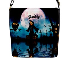 Funny Halloween Design With Skeleton, Pumpkin And Owl Flap Closure Messenger Bag (l) by FantasyWorld7