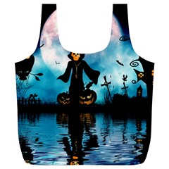 Funny Halloween Design With Skeleton, Pumpkin And Owl Full Print Recycle Bag (xl) by FantasyWorld7