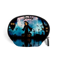 Funny Halloween Design With Skeleton, Pumpkin And Owl Accessory Pouch (small) by FantasyWorld7