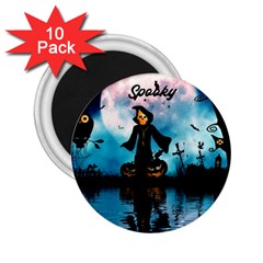 Funny Halloween Design With Skeleton, Pumpkin And Owl 2 25  Magnets (10 Pack)  by FantasyWorld7