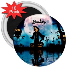 Funny Halloween Design With Skeleton, Pumpkin And Owl 3  Magnets (10 Pack)  by FantasyWorld7