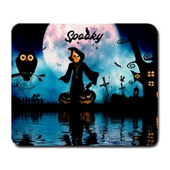 Funny Halloween Design With Skeleton, Pumpkin And Owl Large Mousepads