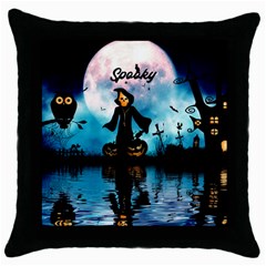 Funny Halloween Design With Skeleton, Pumpkin And Owl Throw Pillow Case (black) by FantasyWorld7